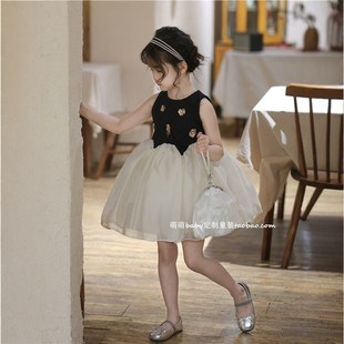 小女孩公主裙无袖 新款 花朵背心裙 网纱背心连衣裙2025夏季 女童法式
