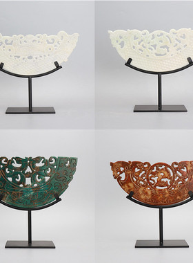 现代新中式创意镂空雕刻玉璧客厅电视酒柜家居酒店样板房软装摆件