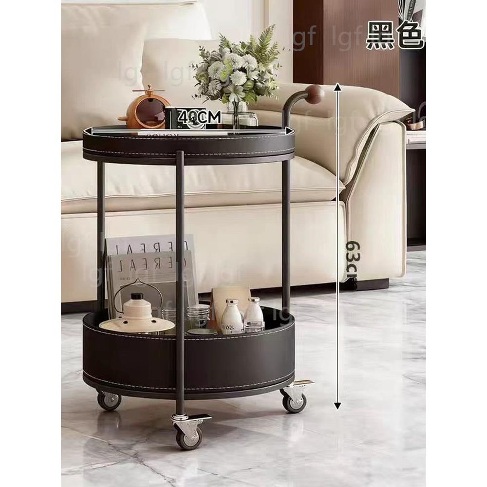 轻奢马鞍皮沙发边几可移动带轮小推车置物架客厅边桌边柜小茶几桌
