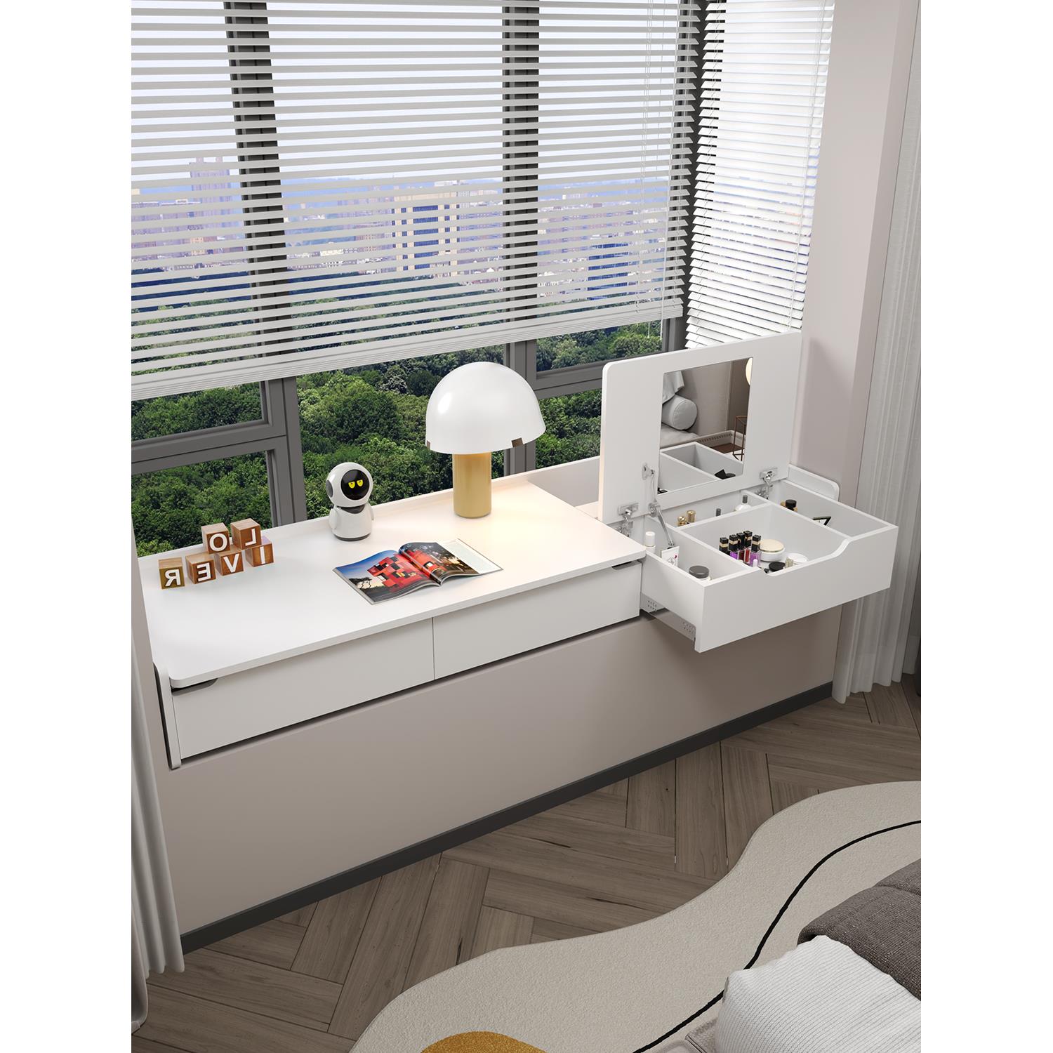 定制凸窗柜储物柜储物柜化妆台实木凸窗书桌可伸缩变形