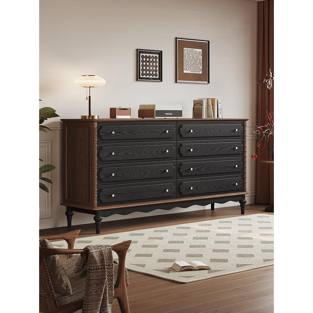 实木八斗柜六斗柜四法式中古风卧室收纳置物玄关柜卧室靠墙储物柜