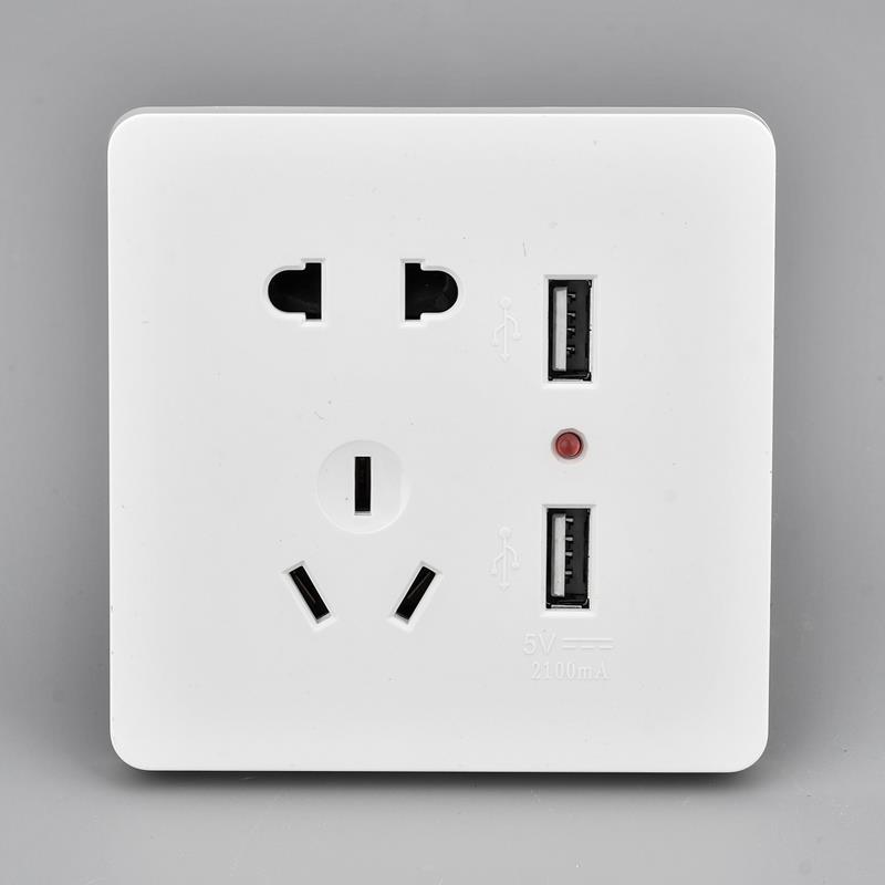 暗装USB插座面板墙壁五孔双USB插座手机充电2.1A转5V五孔USB插座
