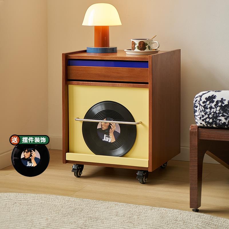 包豪斯实木床头柜卧室床边收纳柜拼色双层角几高级小户型家用柜子