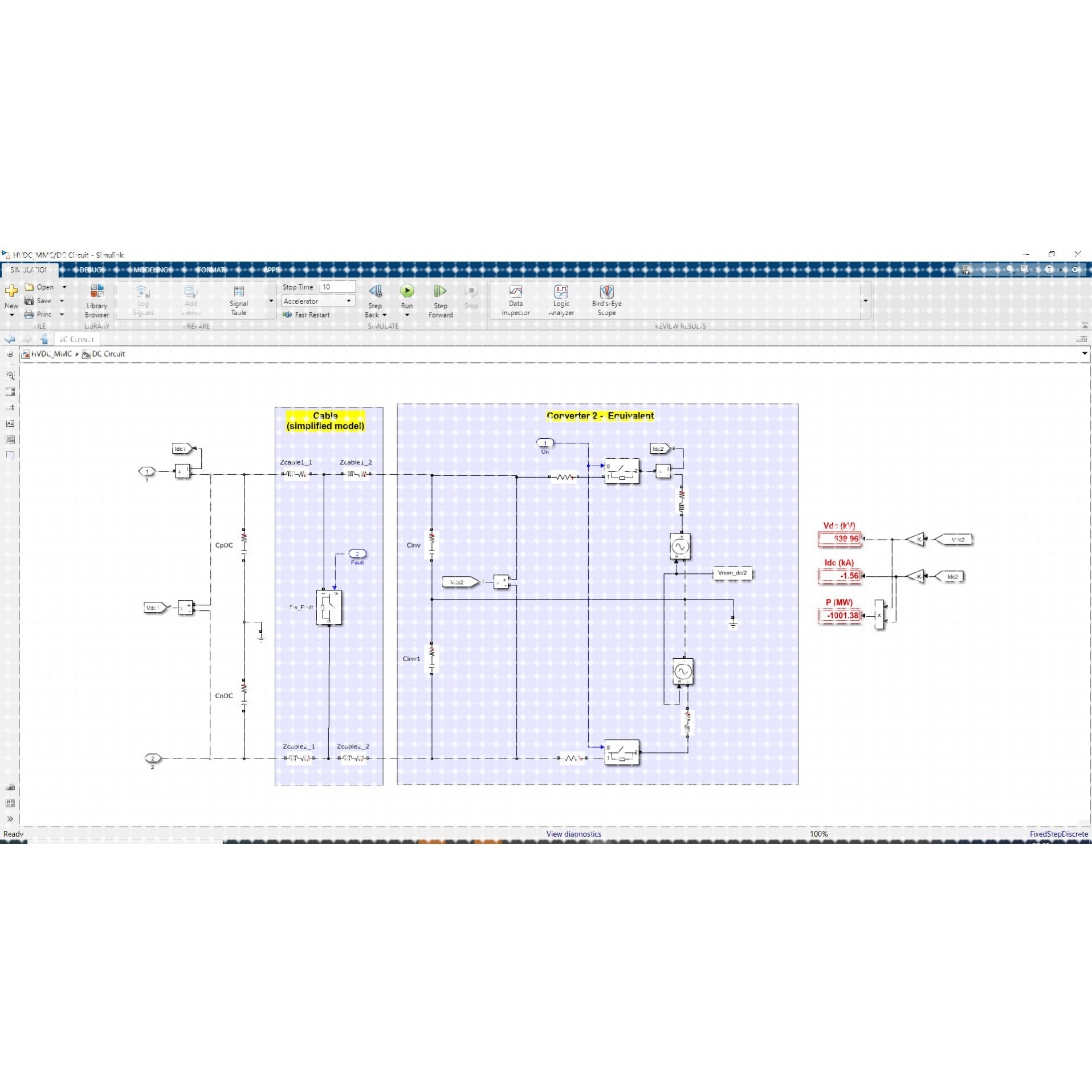 1000 兆瓦HVDC-MMC互连SimPowerSystems模型simulink matlab