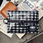 LEONIKITA黑白格编织纸巾盒收纳包ins抽纸盒黑化露营车载户外挂袋