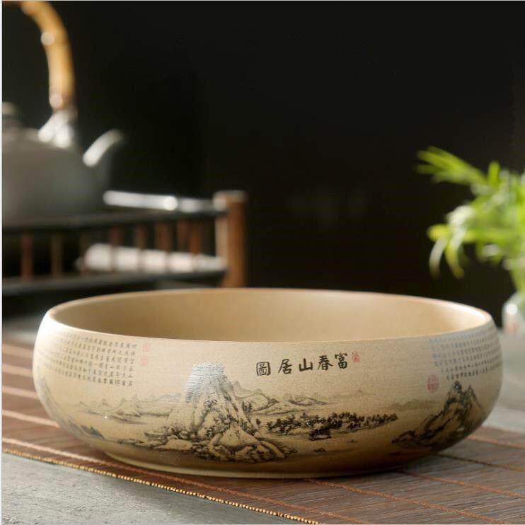 粗陶烟灰缸大码 家用客厅创意中式 多功能垃圾收纳缸 碗莲睡莲盆
