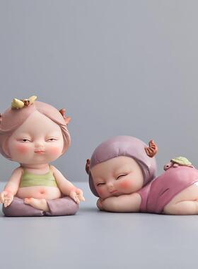 瑜伽解压小摆件创意可爱装饰品女生办公室工位电脑桌面情绪治愈系