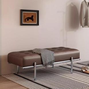 轻奢意式换鞋凳家用门口入户不锈钢设计师长条凳纳帕皮极简床尾凳