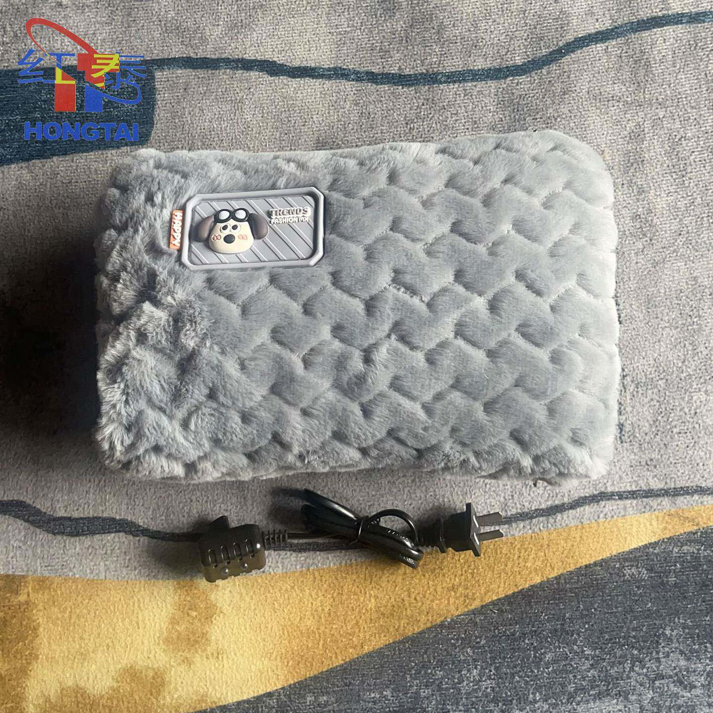 红泰双插手热水袋可拆洗可爱卡通毛绒绒暖手暖脚暖电暖宝暖已注水