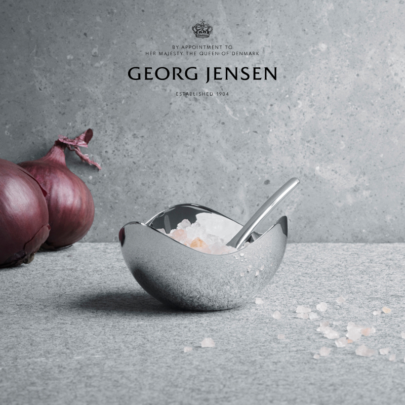 圣诞礼物GeorgJensen乔治杰生花朵含匙糖盐碗餐厅桌面摆件餐具
