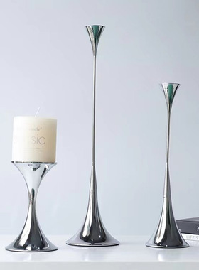 稀缺质感现代轻奢电镀金属烛台摆件样板间售楼处客厅餐厅餐厅软装