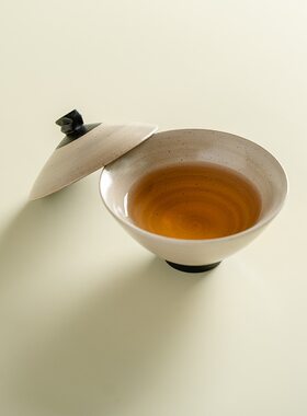 稀缺质感粗陶家用陶瓷功夫茶具盖碗日式诧寂风手抓茶碗陶土泡茶碗