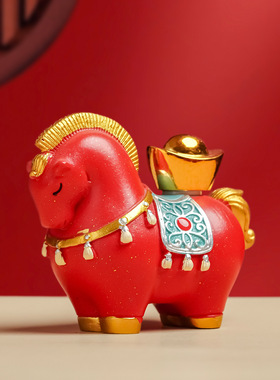 稀缺质感创意红马元宝茶宠摆件国潮招财装饰摆件办公室玄关桌面