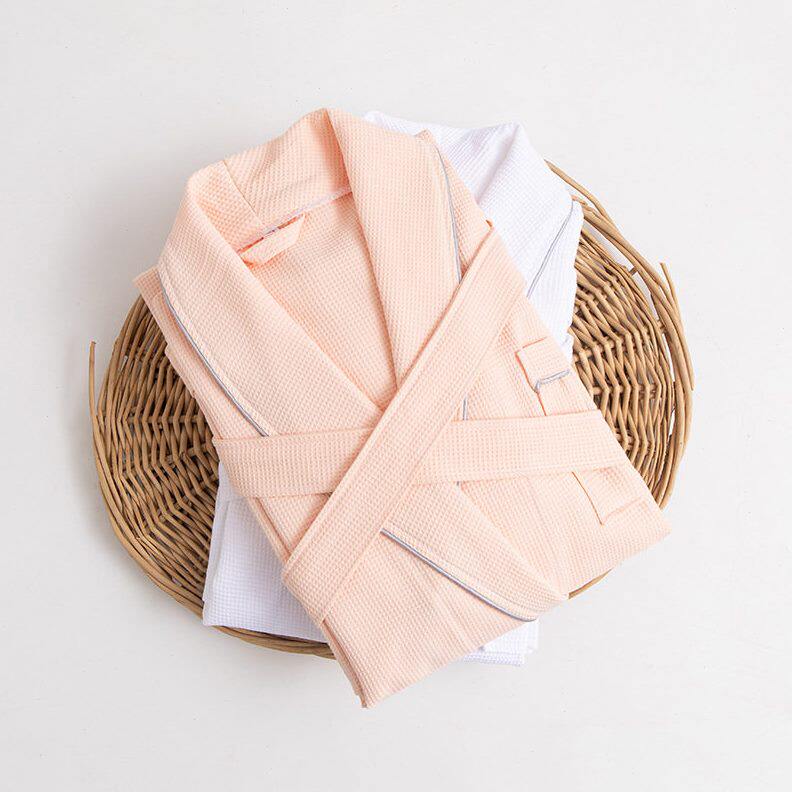 甄选鲁素友品四季纯棉蜂巢华夫格浴袍浴衣情侣家居服女吸水汗蒸睡