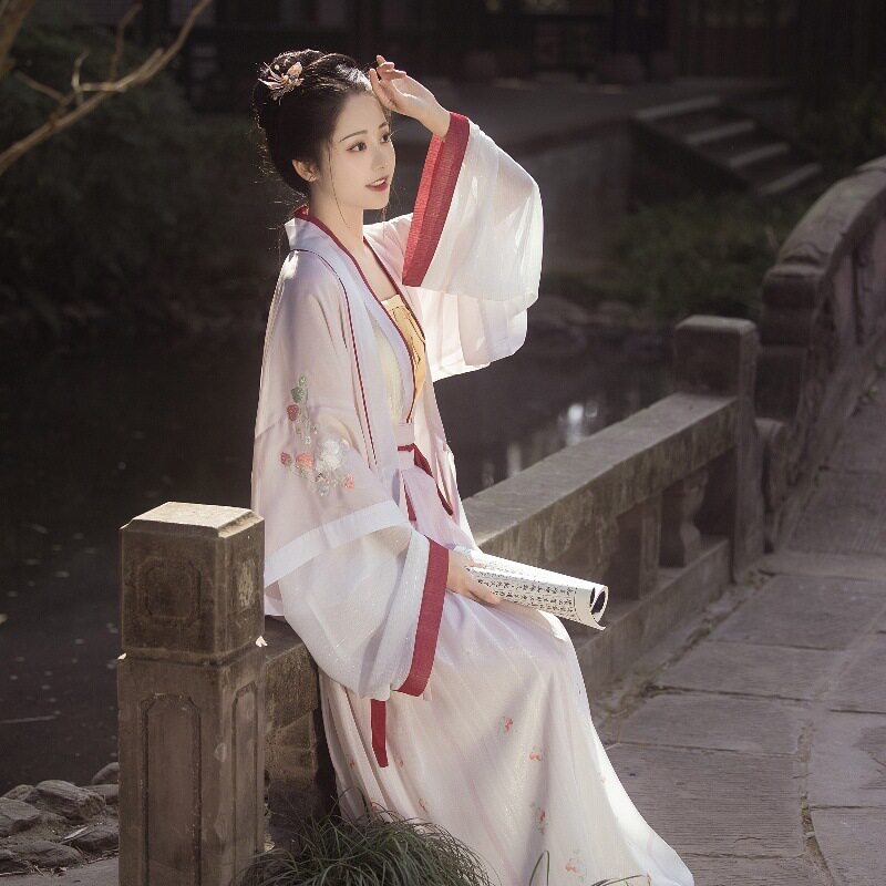 汉服女仙气古风宋制对襟半袖短衫一片式齐腰襦裙四件套春夏秋