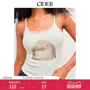 CIDER2026春季新品兔印花蝴蝶结蕾丝边抹胸上衣112129336