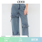 女装 CIDER蝴蝶结显瘦阔腿中低腰牛仔裤 110376211 明星同款