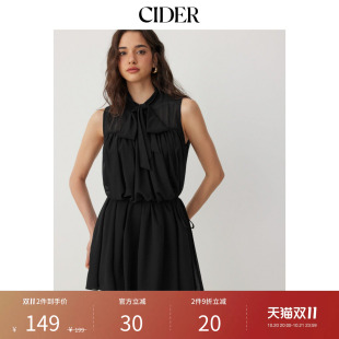 CIDER雪纺立领系带荷叶边A字迷你连衣裙配丝巾115378583
