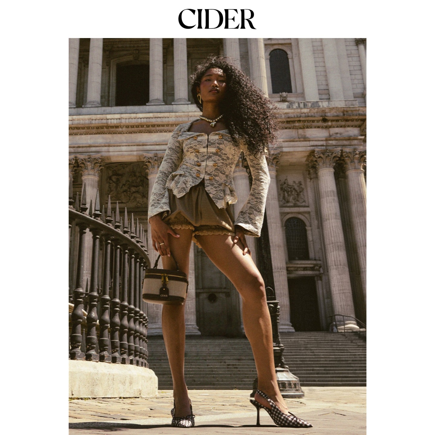 CIDER2026秋季新品千鸟格纹花边灯笼短裤花苞裤115690019
