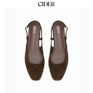 蝴蝶结绒面后空跟平底鞋 114711075 女装 CIDER秋冬新品