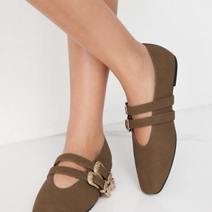 CIDER 2025秋冬新品女装双带仿麂皮平底鞋 113381103