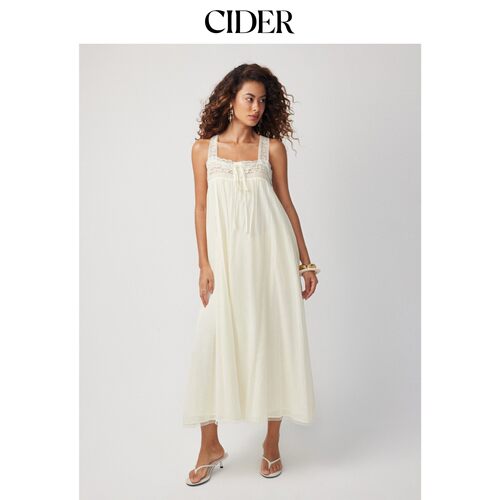 CIDER2026秋季新品方领蕾丝蝴蝶结长连衣裙115606542