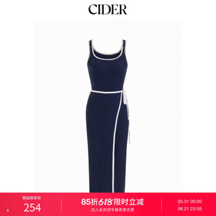 CIDER2026春季新品撞色镶边系带中长连衣裙115125196