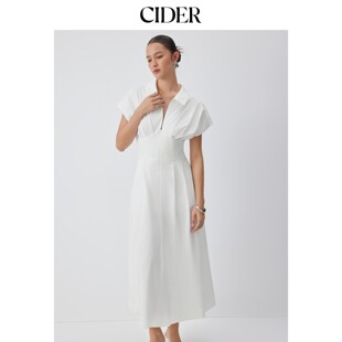 CIDER2026夏季新品短袖垂坠口袋喇叭长连衣裙115457760