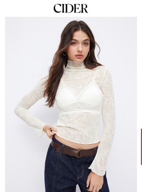 CIDER  miu系蕾丝高领长袖荷叶边上衣114975035