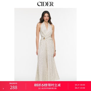 CIDER挂脖波点褶皱金属饰阔腿连体裤115152554