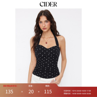 CIDER2026早秋穿搭棉质波点挂脖抽褶系带露背上衣115129688