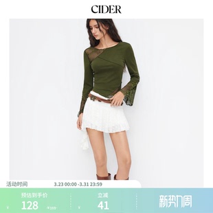 上衣女装 长袖 114850719 棉船领拼接下摆修身 CIDER新款