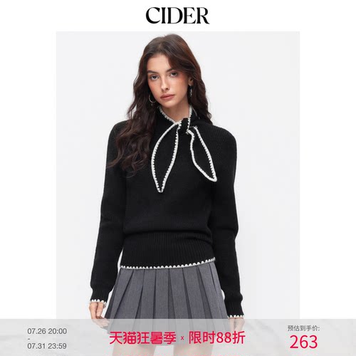 CIDERchic风针织高领蝴蝶结撞色镶边上衣115062812