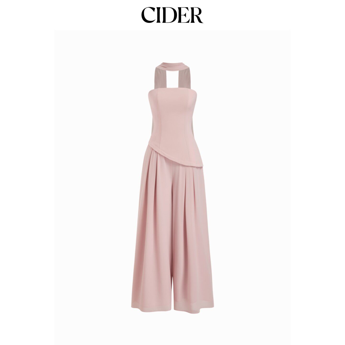 CIDER2026夏季新品雪纺中腰抹胸不对称系带阔腿连体裤115533781