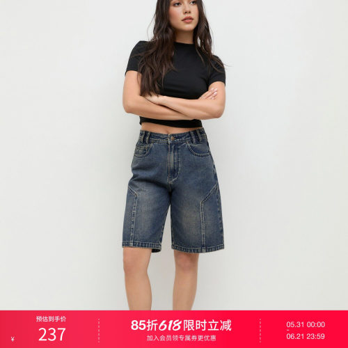 CIDER版型好看裤子百搭款口袋五分牛仔裤短裤114425369