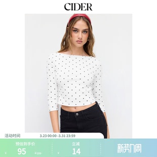 CIDER棉质混纺波点船领中袖 T恤115006934 短款
