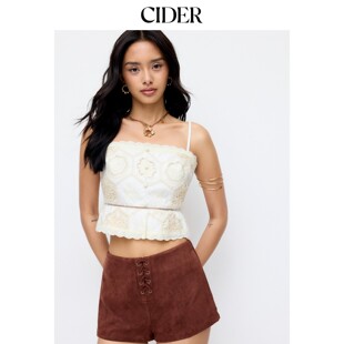刺绣短款 棉混纺英式 蕾丝蓬边抹胸上衣115340789 新品 CIDER2026春季