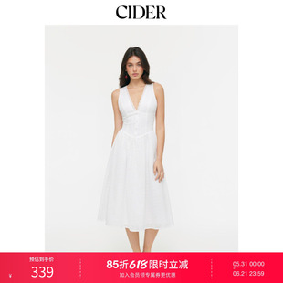 CIDER毕业季穿搭|棉质英式刺绣碎花镶边纽扣中长连衣裙115186442