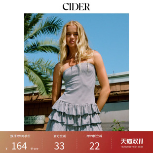 CIDER秋季新品条纹抹胸荷叶边迷你连衣裙115413784