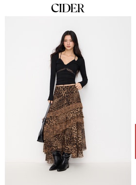 CIDER都市游牧风美式长裙女装豹纹中低腰不规则半身裙114965686