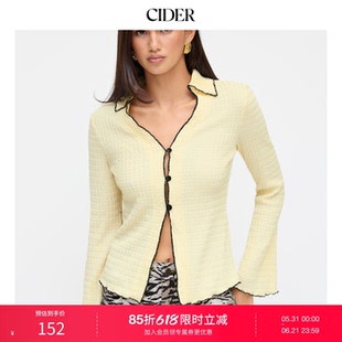 CIDER春秋女装撞色镶边荷叶边翻领长袖上衣114837072