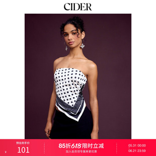 CIDER2026春季新品波点无肩带抽褶不对称下摆抹胸上衣115337324