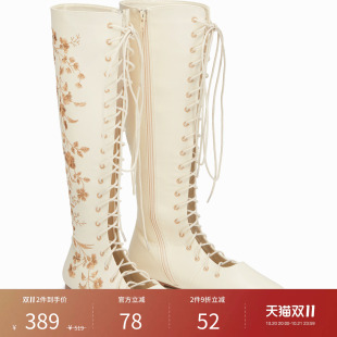 【明星同款】CIDER秋冬新品女装花卉刺绣系带过膝长靴114731444