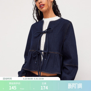 CIDER新款 外套牛仔圆领系带前摆荷叶边夹克113965851