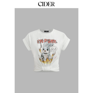 CIDER朋克风T恤音乐节穿搭兔子印花圆领上衣109246853