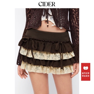 CIDER可爱风低腰蕾丝层叠蝴蝶结荷叶边迷你短裙裤114970923