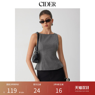 CIDER简约休闲竖条纹修身无袖针织船领短款上衣背心女装115468344
