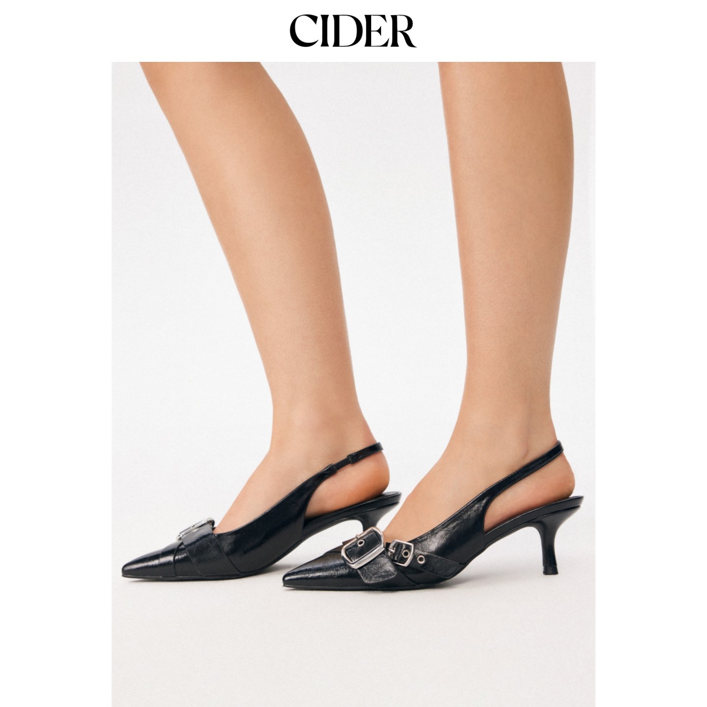 CIDER2026早秋季新品尖头皮扣小猫跟鞋115129113图片