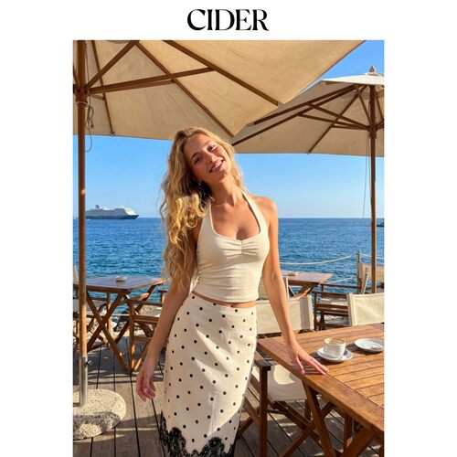 CIDER2026夏季新品棉混纺挂脖褶皱系带短款上衣115054899