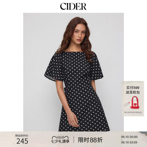 CIDER2026夏季新品波点船领荷叶袖系带A字迷你连衣裙115439514